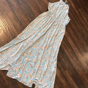 Blue Sunflower Maxi Halter Dress, Plus XL